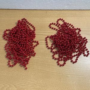 Vintage Christmas Bead Garland Lot of 2 Red Cranberry Color 18' Foot Stings MCM